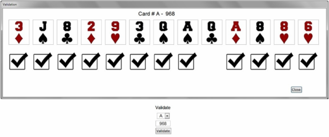 DINGO card validation popup (Queen of Clubs not called)
